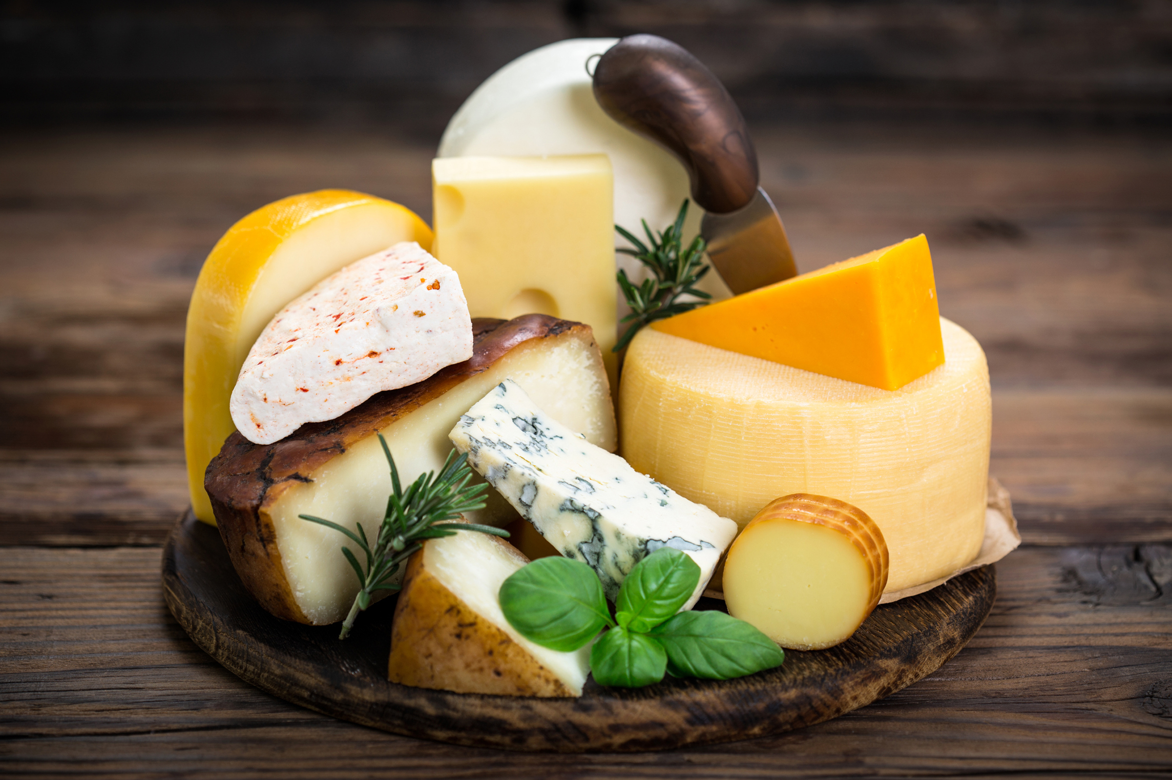platter with an assortment of cheeses
